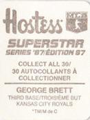 1987 Hostess Superstar Series '87 Stickers #24 George Brett Back