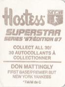 1987 Hostess Superstar Series '87 Stickers #27 Don Mattingly Back