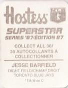 1987 Hostess Superstar Series '87 Stickers #1 Jesse Barfield Back