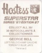 1987 Hostess Superstar Series '87 Stickers #3 George Bell Back