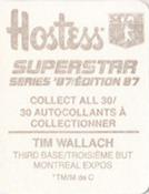 1987 Hostess Superstar Series '87 Stickers #5 Tim Wallach Back