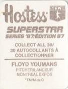 1987 Hostess Superstar Series '87 Stickers #6 Floyd Youmans Back