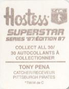 1987 Hostess Superstar Series '87 Stickers #14 Tony Pena Back