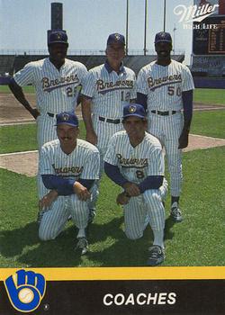 1990 Miller High Life Milwaukee Brewers SGA #NNO Don Baylor / Ray Burris / Duffy Dyer / Andy Etchebarren / Larry Haney Front