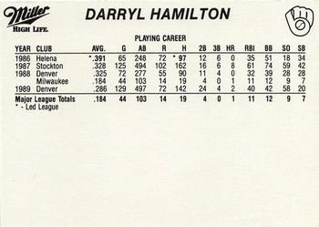 1990 Miller High Life Milwaukee Brewers SGA #NNO Darryl Hamilton Back