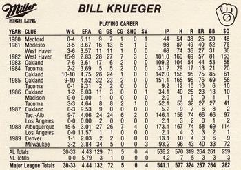 1990 Miller High Life Milwaukee Brewers SGA #NNO Bill Krueger Back