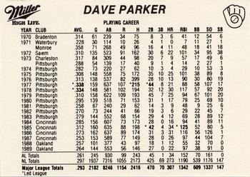 1990 Miller High Life Milwaukee Brewers SGA #NNO Dave Parker Back