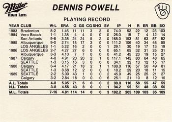 1990 Miller High Life Milwaukee Brewers SGA #NNO Dennis Powell Back