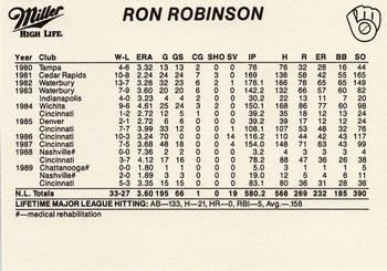1990 Miller High Life Milwaukee Brewers SGA #NNO Ron Robinson Back