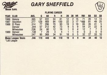 1990 Miller High Life Milwaukee Brewers SGA #NNO Gary Sheffield Back