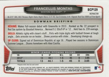 2013 Bowman Chrome - Prospects X-Fractors #BCP129 Francellis Montas Back