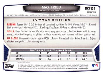 2013 Bowman Chrome - Prospects X-Fractors #BCP138 Max Fried Back