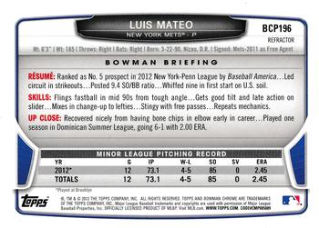 2013 Bowman Chrome - Prospects X-Fractors #BCP196 Luis Mateo Back