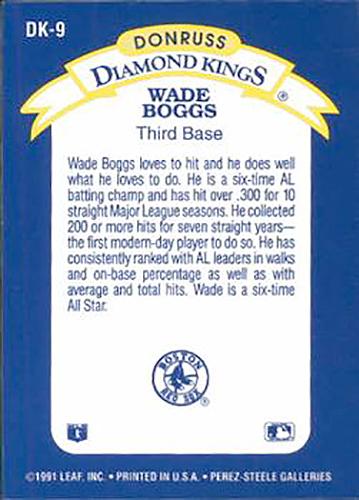 1992 Donruss Super Diamond Kings #DK-9 Wade Boggs Back