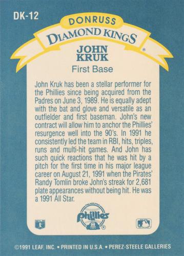 1992 Donruss Super Diamond Kings #DK-12 John Kruk Back