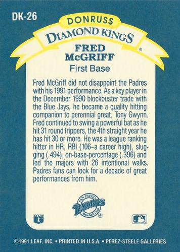 1992 Donruss Super Diamond Kings #DK-26 Fred McGriff Back