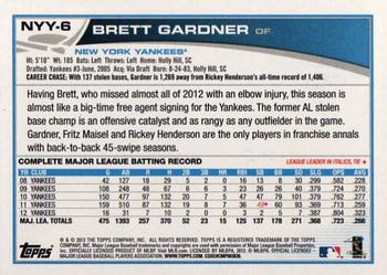 2013 Topps New York Yankees #NYY-6 Brett Gardner Back