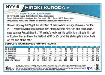2013 Topps New York Yankees #NYY-9 Hiroki Kuroda Back