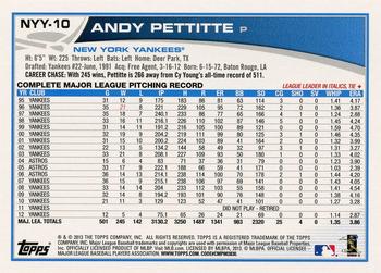 2013 Topps New York Yankees #NYY-10 Andy Pettitte Back