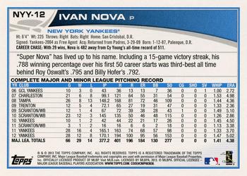 2013 Topps New York Yankees #NYY-12 Ivan Nova Back