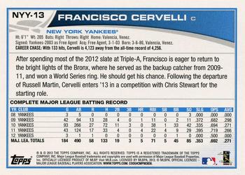2013 Topps New York Yankees #NYY-13 Francisco Cervelli Back