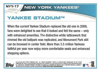 2013 Topps New York Yankees #NYY-17 Yankee Stadium Back