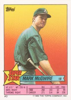 1989 Topps Stickers - Super Star Backs #3 Mark McGwire Front