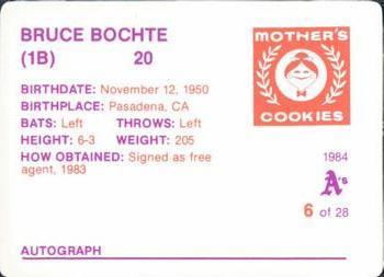 1984 Mother's Cookies Oakland Athletics #6 Bruce Bochte Back