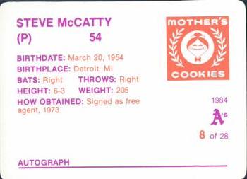 1984 Mother's Cookies Oakland Athletics #8 Steve McCatty Back