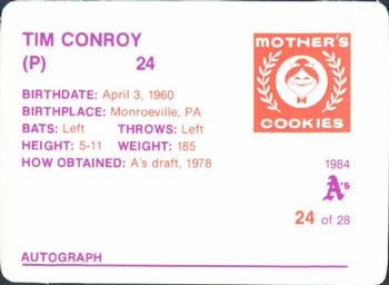 1984 Mother's Cookies Oakland Athletics #24 Tim Conroy Back