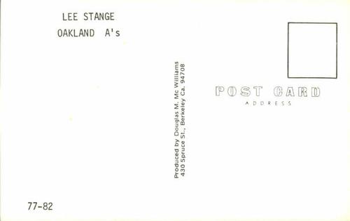 1977 Doug McWilliams Postcards #77-82 Lee Stange Back