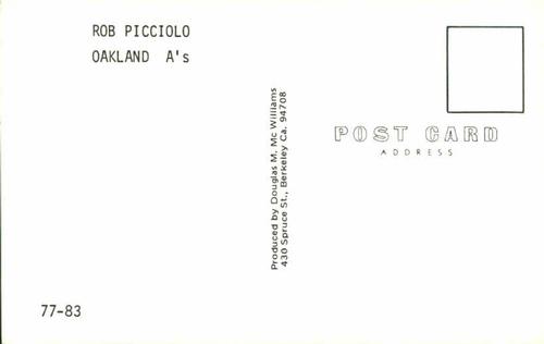 1977 Doug McWilliams Postcards #77-83 Rob Picciolo Back