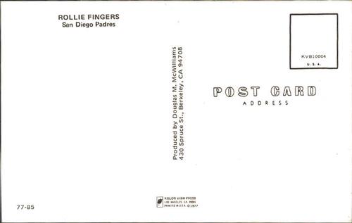 1977 Doug McWilliams Postcards #77-85 Rollie Fingers Back