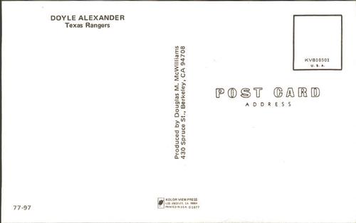 1977 Doug McWilliams Postcards #77-97 Doyle Alexander Back