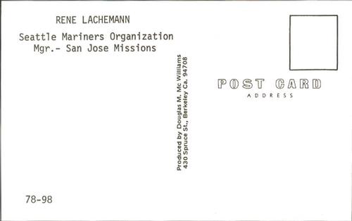 1978 Doug McWilliams Postcards #78-98 Rene Lachemann Back