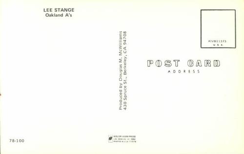 1978 Doug McWilliams Postcards #78-100 Lee Stange Back