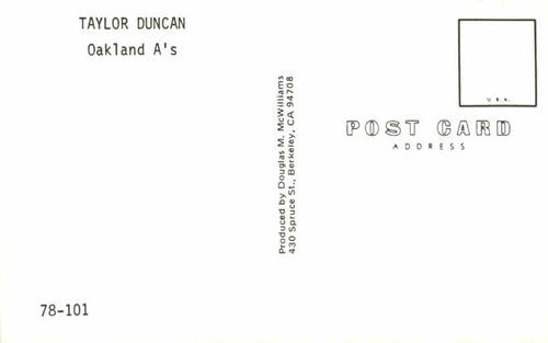 1978 Doug McWilliams Postcards #78-101 Taylor Duncan Back