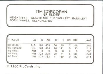 1986 ProCards Tidewater Tides #NNO Tim Corcoran Back