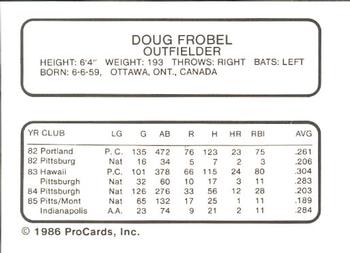 1986 ProCards Tidewater Tides #NNO Doug Frobel Back