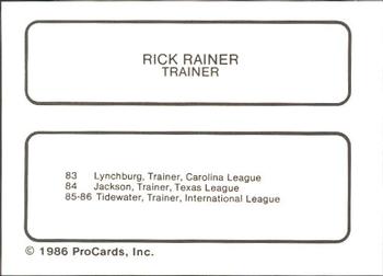 1986 ProCards Tidewater Tides #NNO Rick Rainer Back