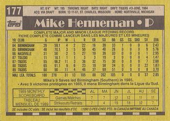 1990 O-Pee-Chee #177 Mike Henneman Back