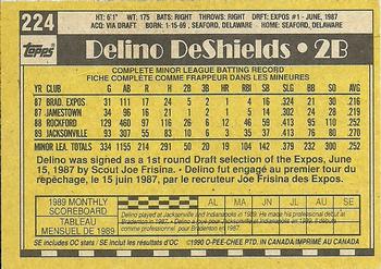 1990 O-Pee-Chee #224 Delino DeShields Back