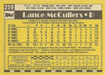1990 O-Pee-Chee #259 Lance McCullers Back