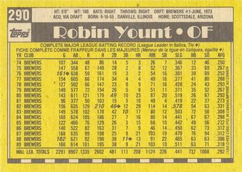 1990 O-Pee-Chee #290 Robin Yount Back