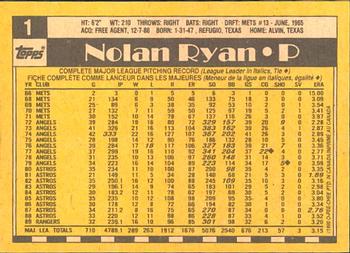 1990 O-Pee-Chee #1 Nolan Ryan Back
