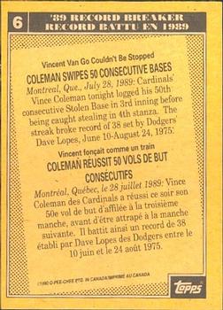 1990 O-Pee-Chee #6 Vince Coleman Back
