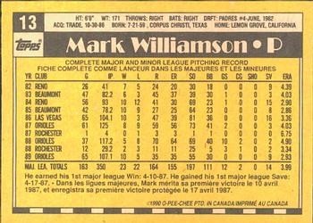 1990 O-Pee-Chee #13 Mark Williamson Back