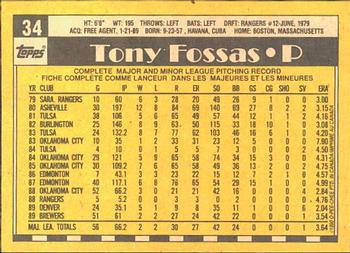 1990 O-Pee-Chee #34 Tony Fossas Back
