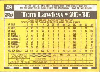 1990 O-Pee-Chee #49 Tom Lawless Back