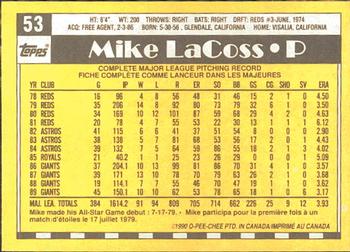 1990 O-Pee-Chee #53 Mike LaCoss Back